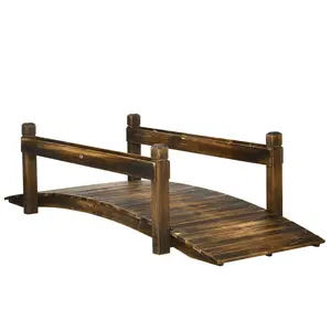 Outsunny 7.5' Stained Wooden Garden Bridge with Planters & Safety Railings, Arc Footbridge for Backyard, Outdoor Garden Accessories, Backyard Decor
