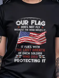 Men's 2026 Spring Refresh Classic Fit Patriotic T-Shirt, American Flag Military Tribute Design, Breathable Casual Crew Neck Short Sleeve Tee, Father's Day Gift Idea