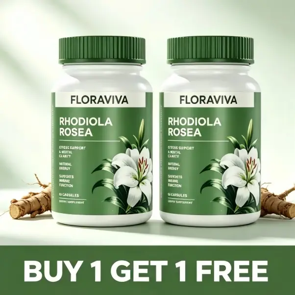 [BUY 1 GET 1 FREE] Floraviva Natural Rhodiola Rosea Stress Support Capsules 500mg - Natural Adaptogen Supplement for Stress Support, Mental Focus & Energy - | boost immune repair | Boosts  Energy&Stamina | Natural Adaptogen Supplement (60 Capsules)