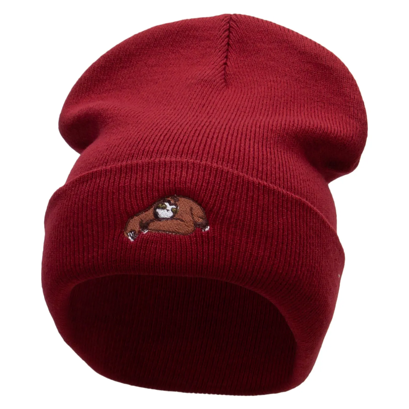 Sloth Embroidered 12 Inch Long Knitted Beanie