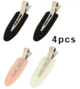 4pcs No Bend Hair Clips, Creaseless Duckbill Alligator Clips For Hairstyling, Makeup & Salon, DIY Crafts Sectioning Waves Bangs, Black Pink White Gift Set, Hair Accessories For Women