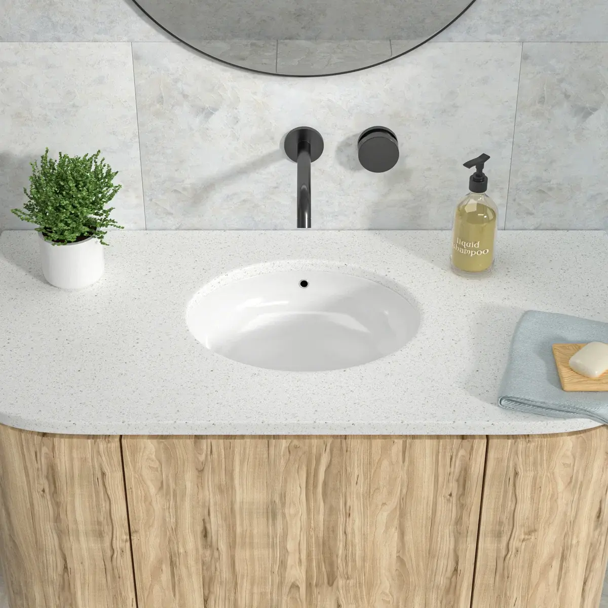 Kichae 19in L x 16in W x 8in H Oval Undermount Ceramic Bathroom Sink - Bright White Glazed, Acid-Resistant, Durable Classic Lavatory Basin with Built-In Overflow Hole for Vintage, Traditional, Glam Vanity Cabinets & Bathroom Renovation