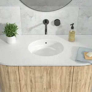 Kichae 19"x16" Oval Undermount Ceramic Bathroom Sink, White Under Counter Lavatory Basin with Overflow Hole for Vanity Cabinet & Bathroom Renovation