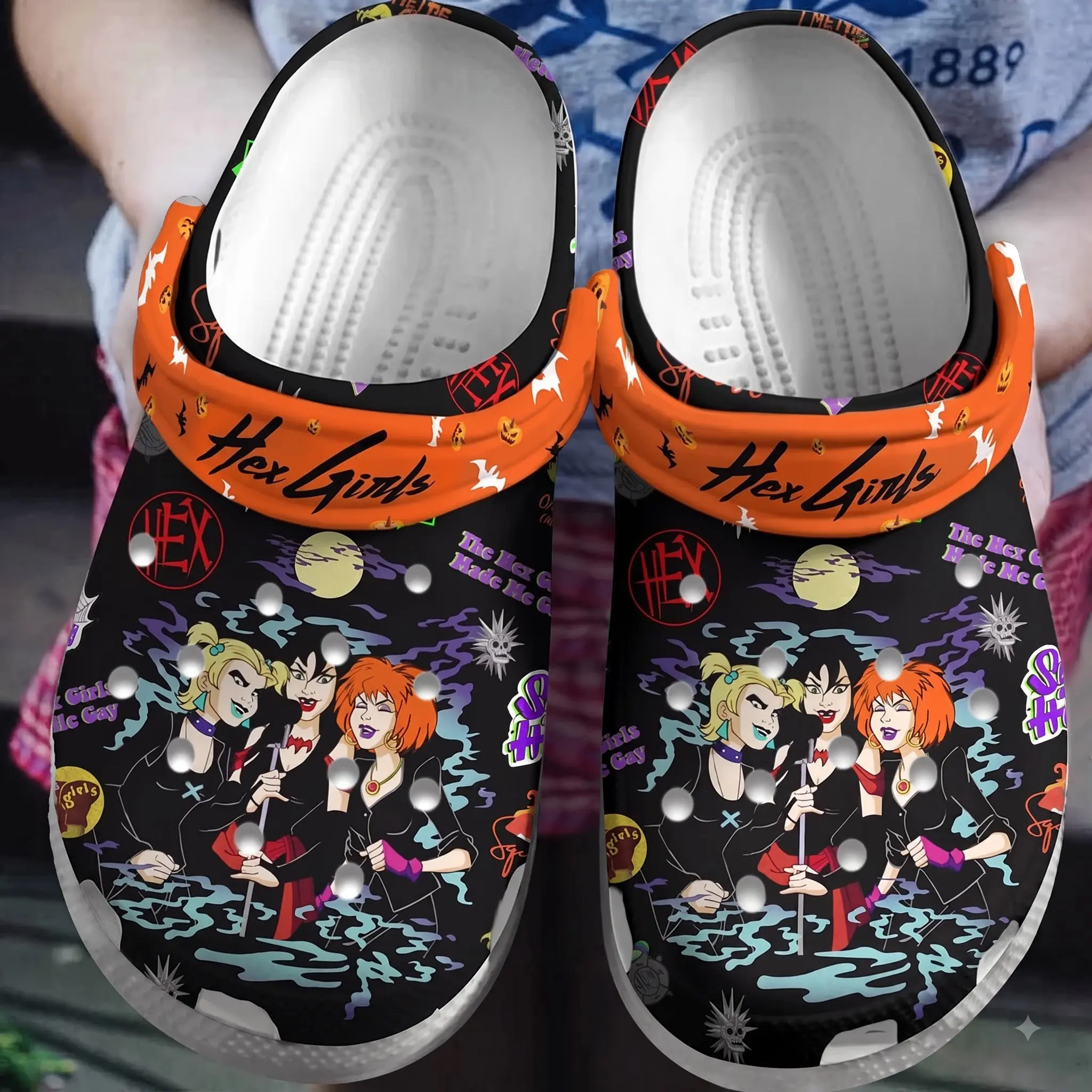Gothic Rocker HEX Girls Clogs Lightweight Breathable Foam Shoes Vampire Anime Graphic Print Slip On Sandals Anti Slip House Slippers Casual Outdoor Beach Footwear Halloween Costume Party Gift Men Women Adults Unisex