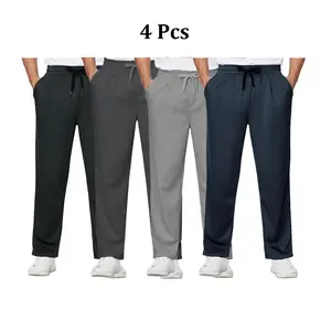 4-Pack Men's Loose Fitting Casual Pants for Fall Relaxed Fit Oversize Clothing Comfortable Drawstring Lounge Pants with Pockets Stylish Workout