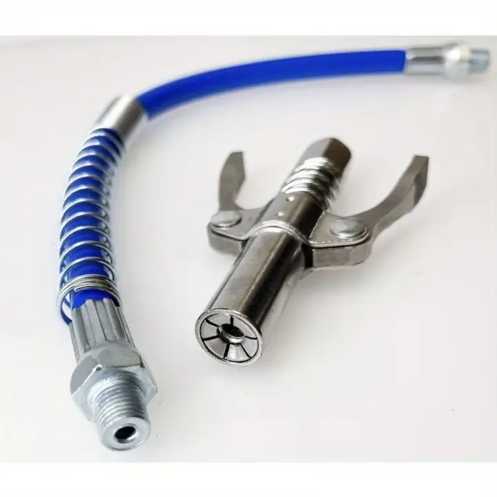 NPT Grease Gun Stainless Steel Adapter Kit, Strong Lock Quick Release Grease Coupler Set, Grease Gun Coupler Adapter, High Pressure Grease Nozzle, Grease Gun Nozzle Grease Nozzle with Extension Hose