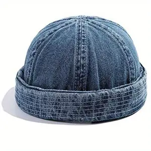 1PC Stylish Brimless Denim Hat for Men and Women - Retro Washed Cowboy Skullcap with Classic Design and Adjustable Strap - Perfect for Outdoor Activities and Casual Wear
