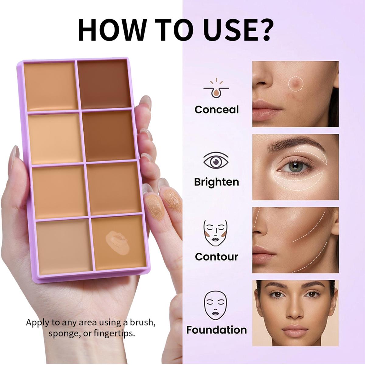 Danchel 1-Count Concealer Palette, Multi-Use Concealer, Longwear Concealer, 8 Shades Available, All-in-One Multi-Effect, Soft Mist Luxury Finish, Waterproof & Transfer-Proof, Long-Wearing, All-Day Coverage, Suitable for All Skin Types