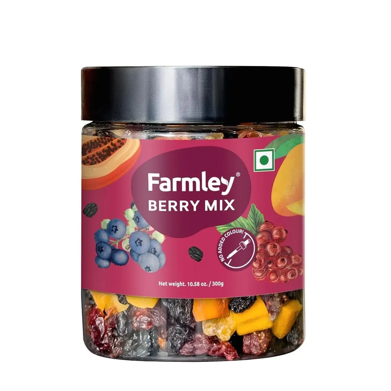 Farmley's Berry Mix | 8-in-1 Mixed Berries | Black Raisin, BlackCurrant, Peach, Papaya, Mango, Blueberry, Strawberry, Cranberry | 10.5 oz