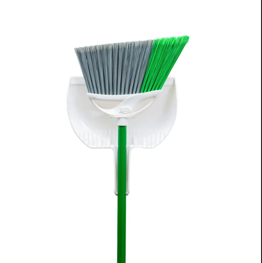 Household Angle Broom & Dust Pan Set with Clean Fibers Comb – Heavy-Duty Indoor Sweeping Cleaning Kit (Green/White)