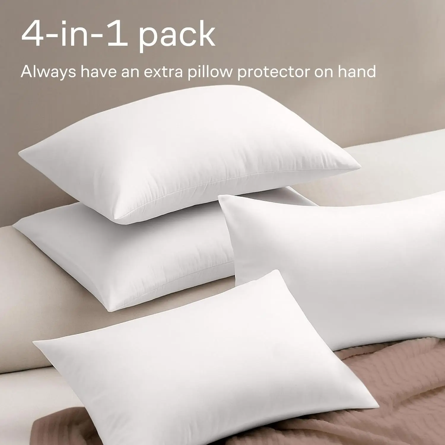 Ultra Soft Microfiber Pillow Protectors with Zipper Standard Size Set of 4 White Breathable Pillow Covers Machine Washable Dust Stain and Dirt Protection