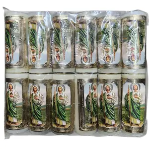 Cirio Pascual Mini Docena 12 Pcs pack -San Judas Tadeo 3.5"Tall×1.5"Thick Paschal Candles Vela de Cera Candle for Church Devotional Religious Decor Saint Jude Thaddeus Recuerdos party favors Ornaments Decoration