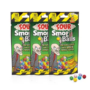 Sour Smog Balls - Crunchy & Chewy Sour Balls - Lime, Cherry, Strawberry, Lemon, Blue Raspberry, & Grape Flavors - 3 oz. Bags - 3-Pack
