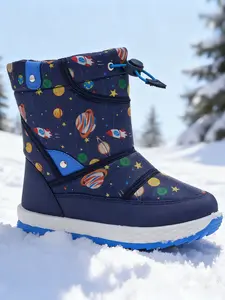 Boys' Snow Boots Outdoor Shoes, Winter Warm Boots, Fashionable Casual Footwear for Kids, Patchwork Design, Above Ankle Height, Fall & Winter Season