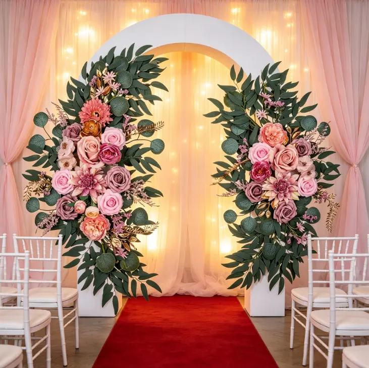 2-Pack Artificial Eucalyptus Floral Swag - Boho Silk Rose Corner Swag for Wedding Arch, Home Decor, Magnetic Desk Goose Outfit Set (Multiple)