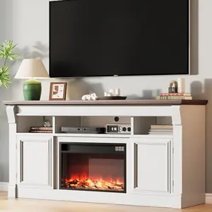Garvee 68" Farmhouse Style TV Stand and Entertainment Center with Open Storage Cabinets, Media Console for Living Room, Fits TVs up to 75 Inches, White Finish