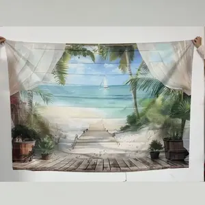 Sea View Pattern Wall Mural, 1 Count Tropical Style Wall Decor, Wall Art for Home Living Room Bedroom Garden Decoration, Decoration Items, Stickers, Wall Decal, Decorative Wall Sticker