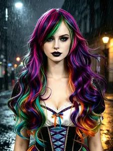 Vibrant Rainbow Gradient Long Wavy Wig for Women, Colorful Synthetic Hair Wig with Bangs, Halloween Party Costume Wig, Festival Wear
