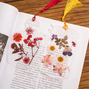 Clear Dried Flower Bookmarks, Random Natural Flower Pattern DIY Handmade Bookmark Stickers for Craft & Personalized Decoration- Dried Flowers NOT Included, Empty Frames Only