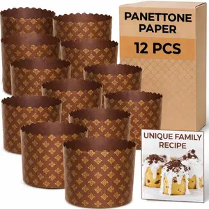 12 oz Easter Bread Paper Baking Molds 12 Pack - Silver Design Panettone Paper Mold for Kulich Paska