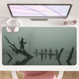 [Mouse Desk Pad] Non-Slip Mouse Pad Large Gaming Mouse Pad With Rubber Base & Stitched Edge Mystic Wizard Foggy Swamp Design Desk Top Protector Mat For Home Office Halloween Gift Idea