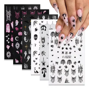 Halloween Nail Art Stickers 6 Sheets Self-Adhesive Spider Web Horror Ghost Nail Decals Cute Spider Bat Skull Nail Decorations for Women DIY Manicure Art