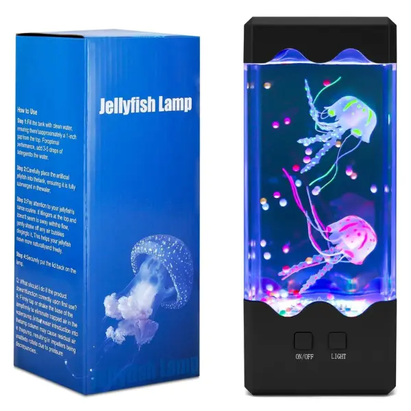 Jellyfish Lamp, 7- Changing Light with 5 Levels Brightness Jellyfish Aquarium Fish lamp Home Decor, Children's Birthday Gift, Men's and Women's Holiday Gift, HALLOWEEN,Christmas Gift （Black）