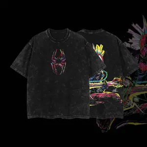 Superstyle Neon Spidey Punk Rock - Spidey Verse MCU Edition Double Printed Oversize Lightweight Acid Washed Tee TV Series Graphic Design Top Cotton Streetwear Comic Superheroes T-Shirt Clothes Menswear Womenswear 1E3
