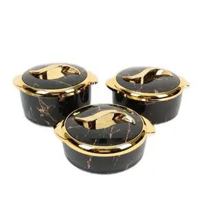 3pcs Insulated Food Warmer Set Hot & Cold Thermal Casserole Dish with Stainless Steel Inner Pot Elegant Gold Marble Design for Kitchen & Parties 1.5L 2L 2.5L