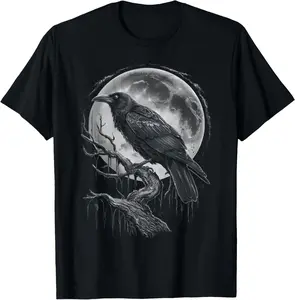 Black Crow Raven Bird Gothic Y2K Style Skull Casual Short sleeve Cotton T-Shirt