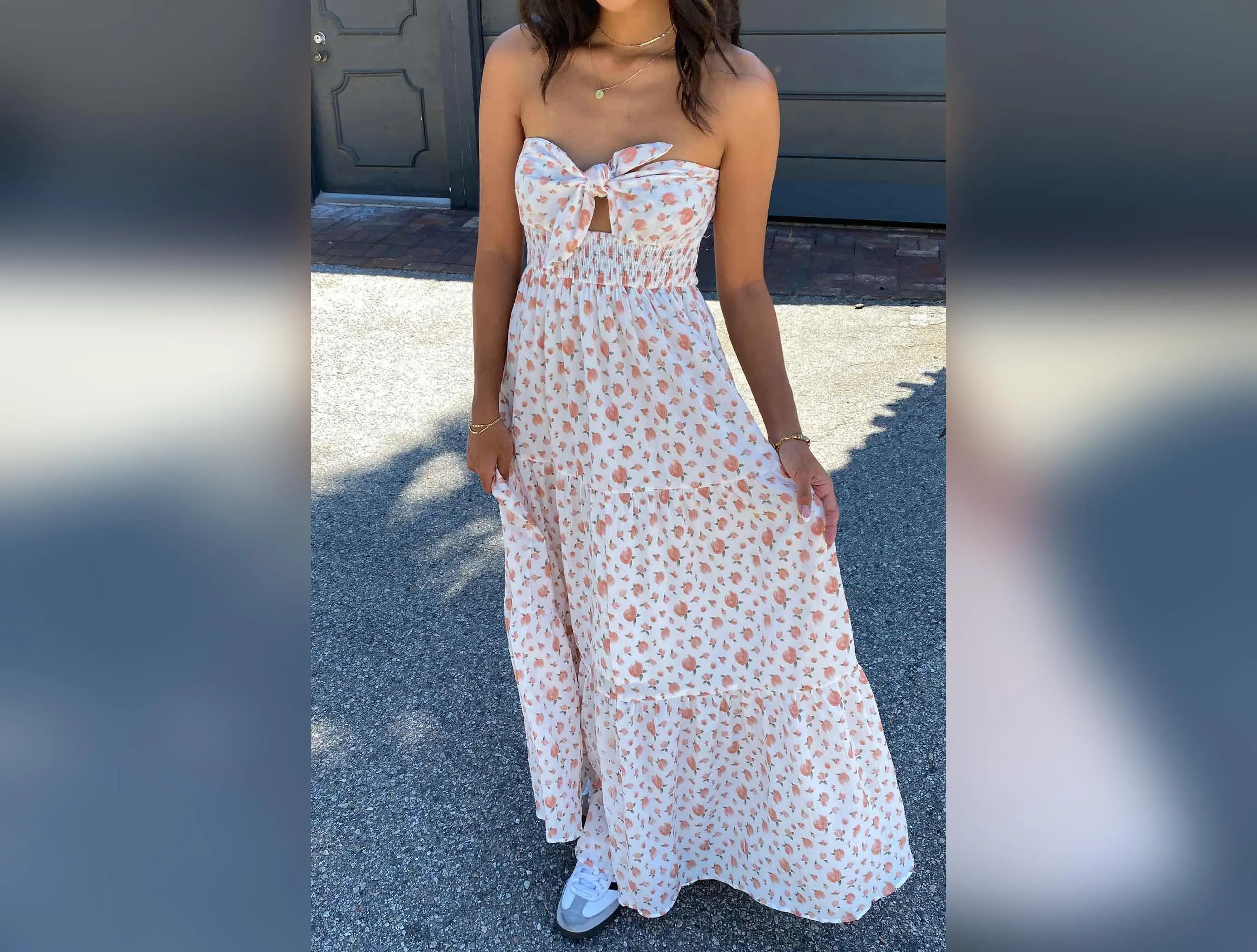 Maxi Peach Print Dress