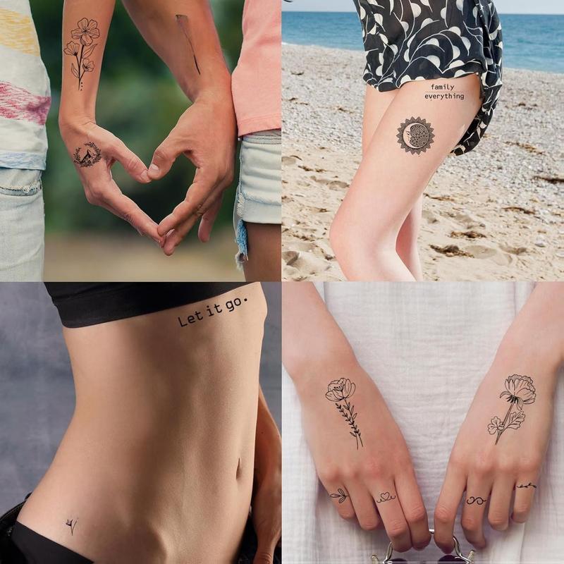 100 Sheets Realistic Temporary Tattoos, 240+ Pcs Multicolor Modern Floral & Inspirational Words Tattoos, Waterproof, 3+ Kids