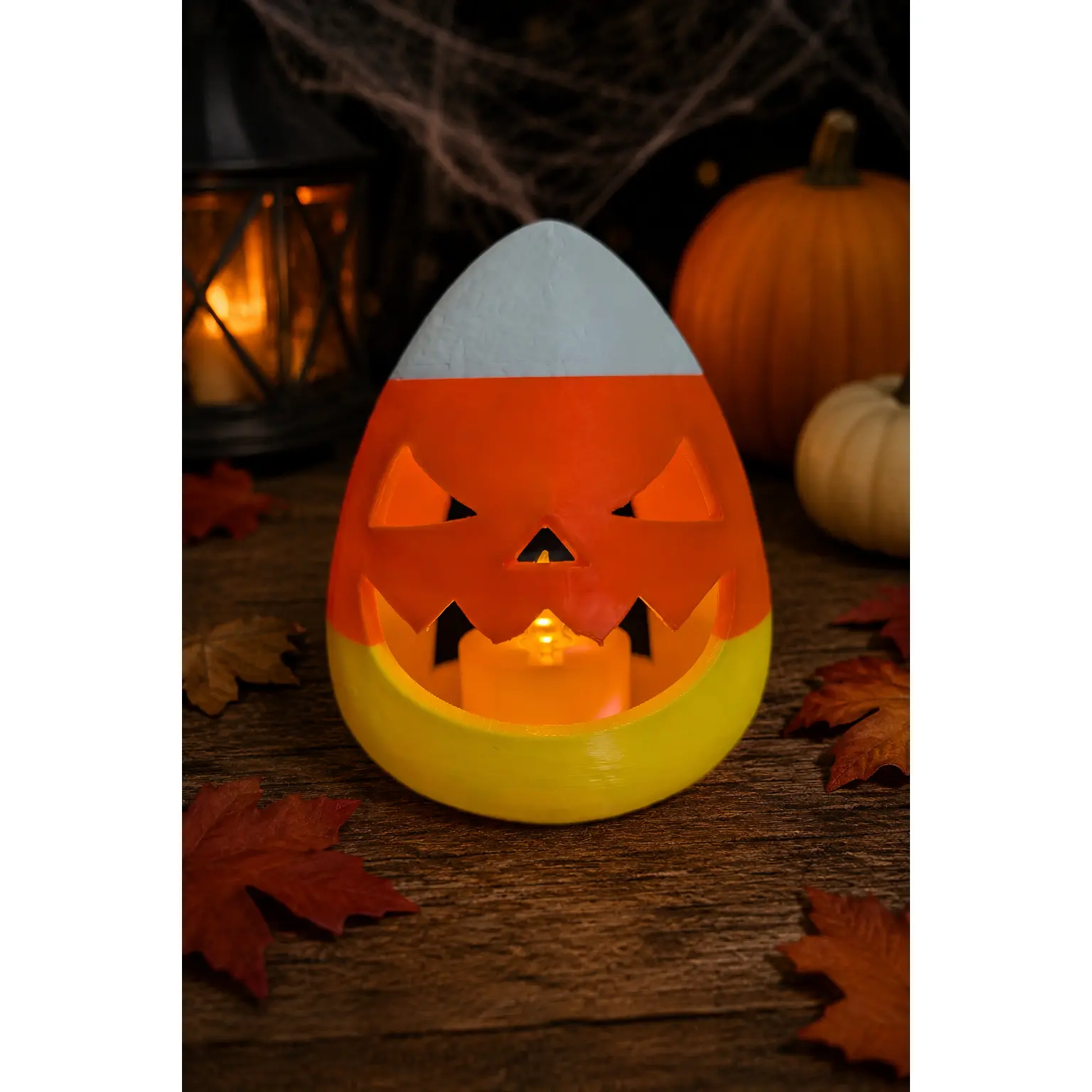Candy Corn Jack O' Lantern LED Tea Light Holder - Halloween Decor, Room Decor, Choose Your Character