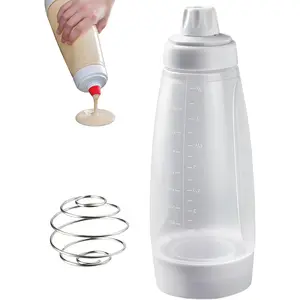 1000ml Pancake Batter Squeeze Dispenser with Blender Ball, BPA-Free Mess-Free Pour Bottle, Easy Grip Baking Tool for Cupcakes, Crepes, Waffles & Pancakes