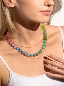 Chunky Frosted Sea Glass Beaded Necklace for Women - Handmade Recycled Glass, 18K Gold Plated or Silver Toned Stainless Steel, Adjustable 16-18 inch Boho Statement Necklace