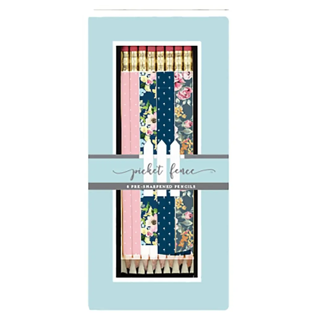 Mary Square Boxed Pencil Set - 8-Piece Polka Dot Colorful Set with Picket Fence, Floral Unique Designs, Soft Pastels, Bold Hues, Smooth-Write Elegant Office Stationery for Creativity Boosting