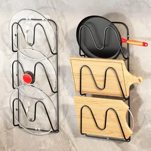 2 Pack 6-Tier Pots and Pans Lid Organizer No Drilling Rustproof Under Cabinet Organizer for Kitchen Small Space Organization
