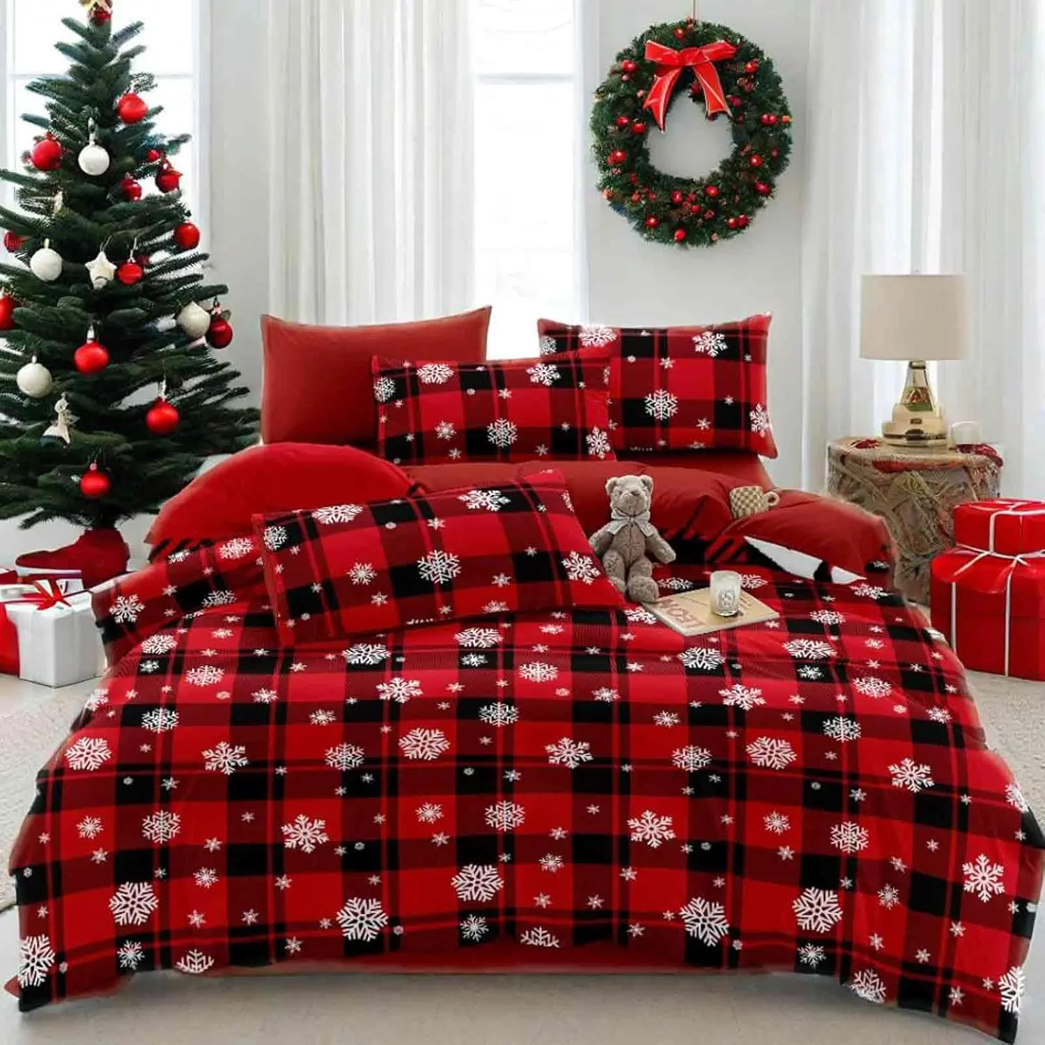 Red and Black Christmas Comforter Set