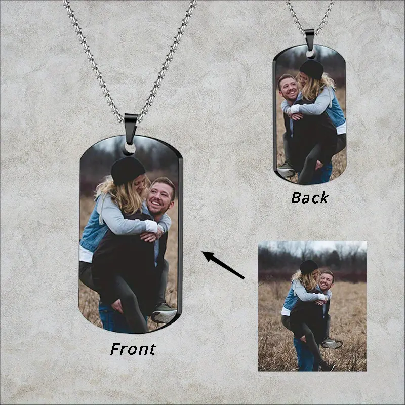 1pc Custom Engraved Dog Tag Pendant Necklace, Personalized Photo Military Tag, Fashion Stainless Steel, Memorial Gift for Men, Boyfriend, Christmas Present
