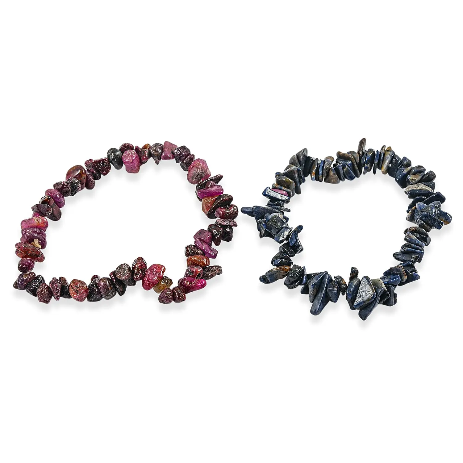 Set of 2 Ruby and Blue Sapphire Chips Bracelet (7.50In) 156.00 ctw