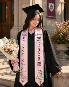 Personalized Floral Graduation Stole, Custom Class of 2026 Grad Sash