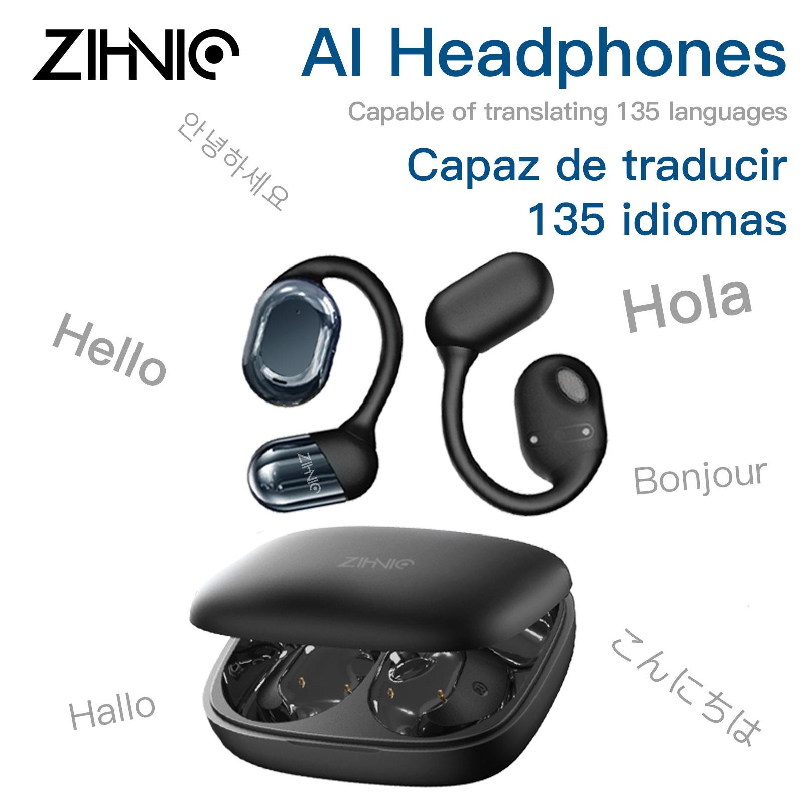 ZIHNIC S05 AI Translation Earbuds, Real-Time Voice Translator in 134 Languages via App, Open-Ear Bluetooth 5.4 Headphone