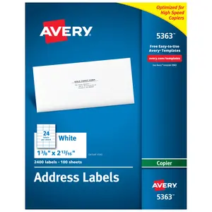 Avery Printable Address Labels for Copiers, 1-3/8" x 2-13/16", White, 2,400 Blank Mailing Labels (05363)
