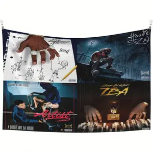 Boogie Rapper-Inspired Tapestry - "with Da Hoodie" Singer & Music Theme Wall Art, Lightweight Polyester Peach Skin Fabric, Ideal for Bedroom & Living Room Decor, Hip Hop Decor