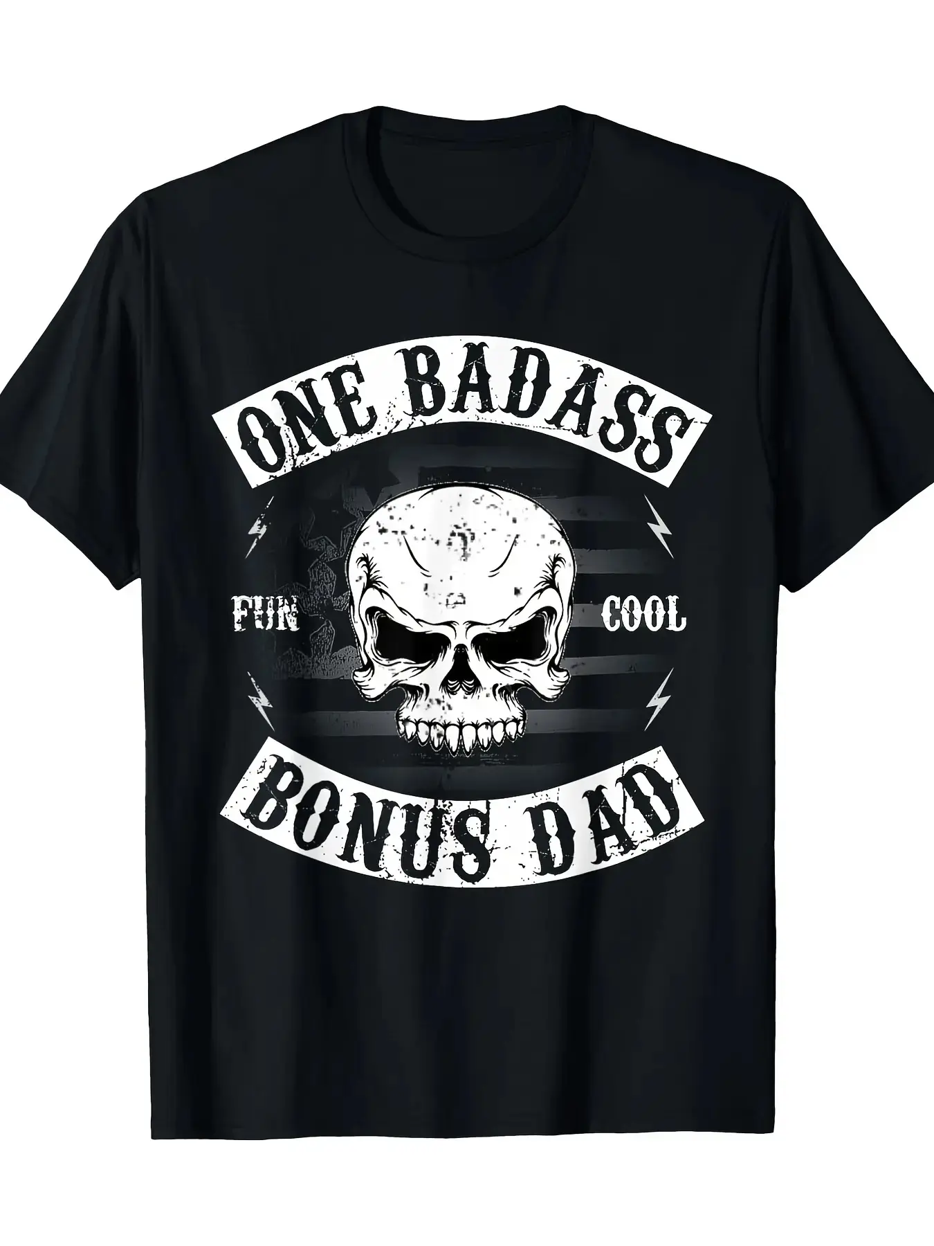 Men's Graphic T-Shirt 'Badass Bonus Dad', Biker Edge Crew Neck Cotton Top, Heavyweight Breathable Fabric, Funny Gift for Stepdad S, M, Heavyweight Fit, Father's Day, Casual