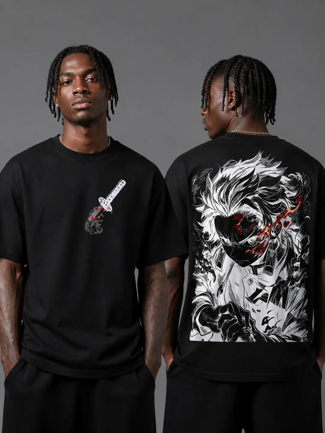 Tanjiro Tee - Demon Slayer Kimetsu no Yaiba T-Shirt Acid Wash Vintage Oversize Unisex Heavy Cotton Menswear Top Anime Manga Graphic Tee Washed Double Printed Retro Streetwear, Tanjiro Kamado Movie 2025