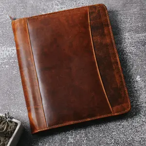 Top Grain Leather Portfolio - Professional Business Padfolio & Document Organizer with Writing Pad for Men & Women