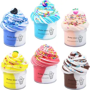 Easter Gift-6-pack dual-color butter slime toy with cake charms – super soft, non-sticky, stress relief & educational toy, perfect birthday gift