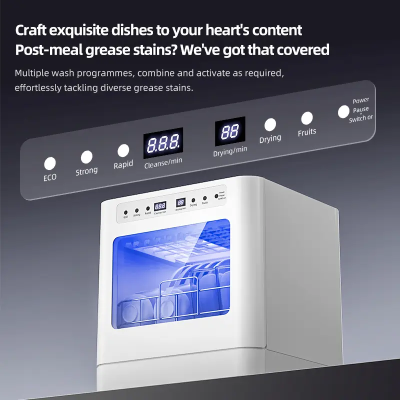 Portable Space-Saving Fully Automatic No-Plumb Countertop Dishwasher - Dual Inlet with Bottled Water Support, UV Sterilize, 75℃ Drying, 72h Storage - for Apartments, RVs