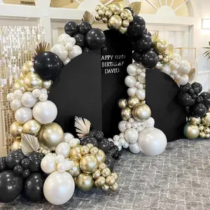 Black White Gold Balloon Garland Double Stuffed Pearl White Sand Champagne Metallic Gold Balloon Arch Kit Cream Latex For Neutral Birthday Graduation Wedding Bachelorette Anniversary Party Decorations